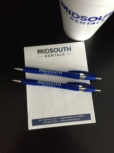 MidSouth Rentals in Hopkinsville Notepad, Pens and Cup